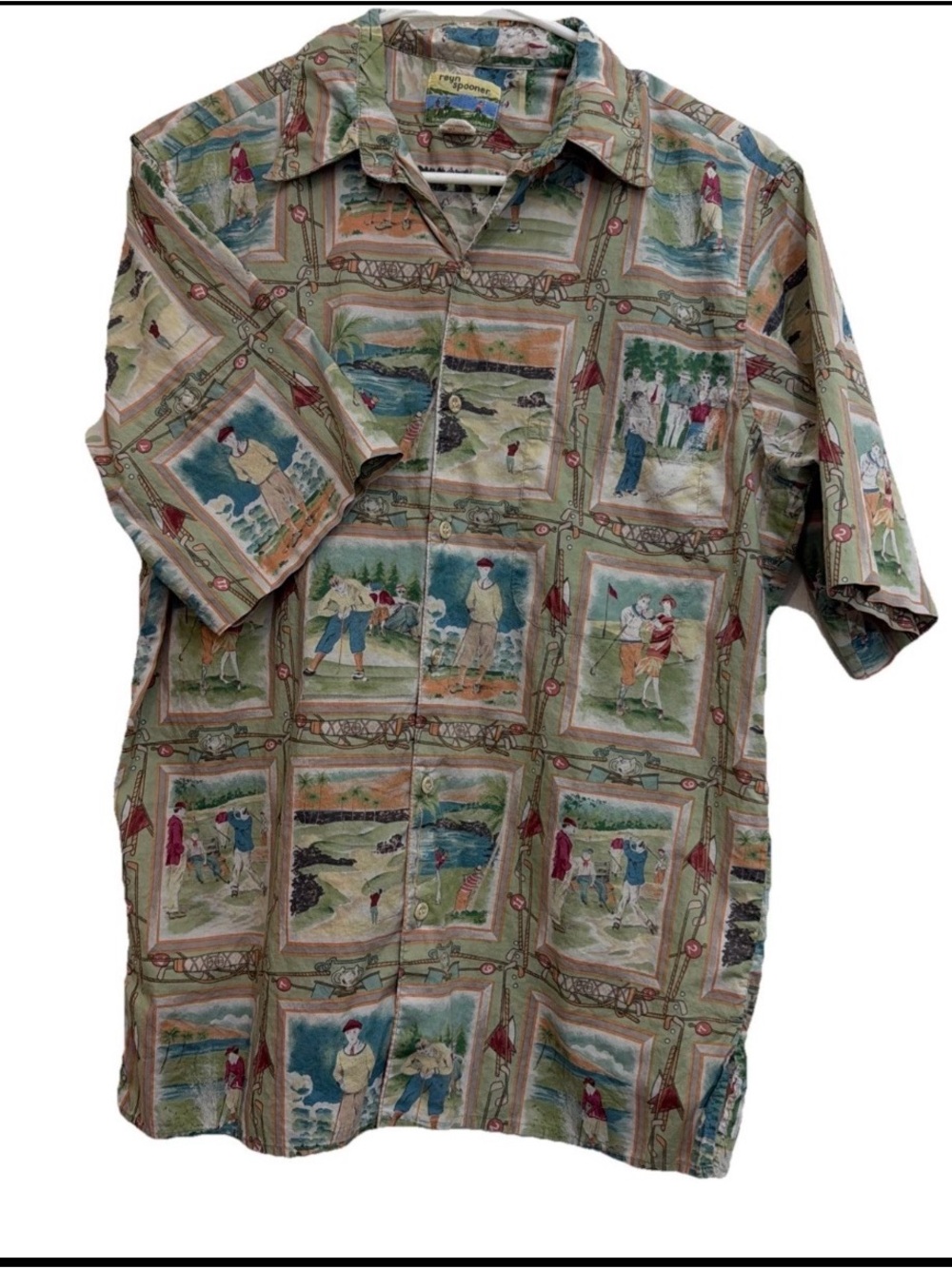 Men’s Reyn spooner Vintage-Inspired Hawaiian Golf Print SS shirt 80’s woven